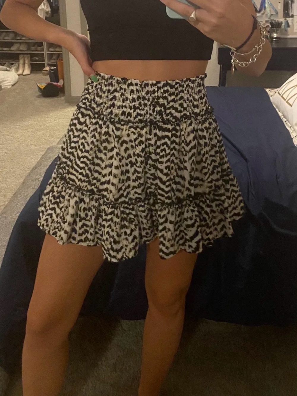 Altar'd State Black and White Ruffled Mini Skirt